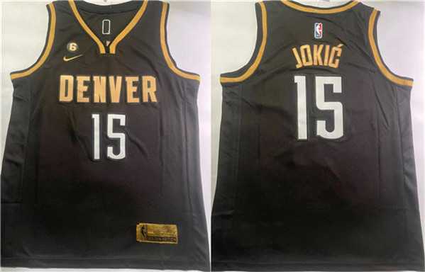 Mens Denver Nuggets #15 Nikola Jokic Black With NO.6 Patch Stitched Jersey